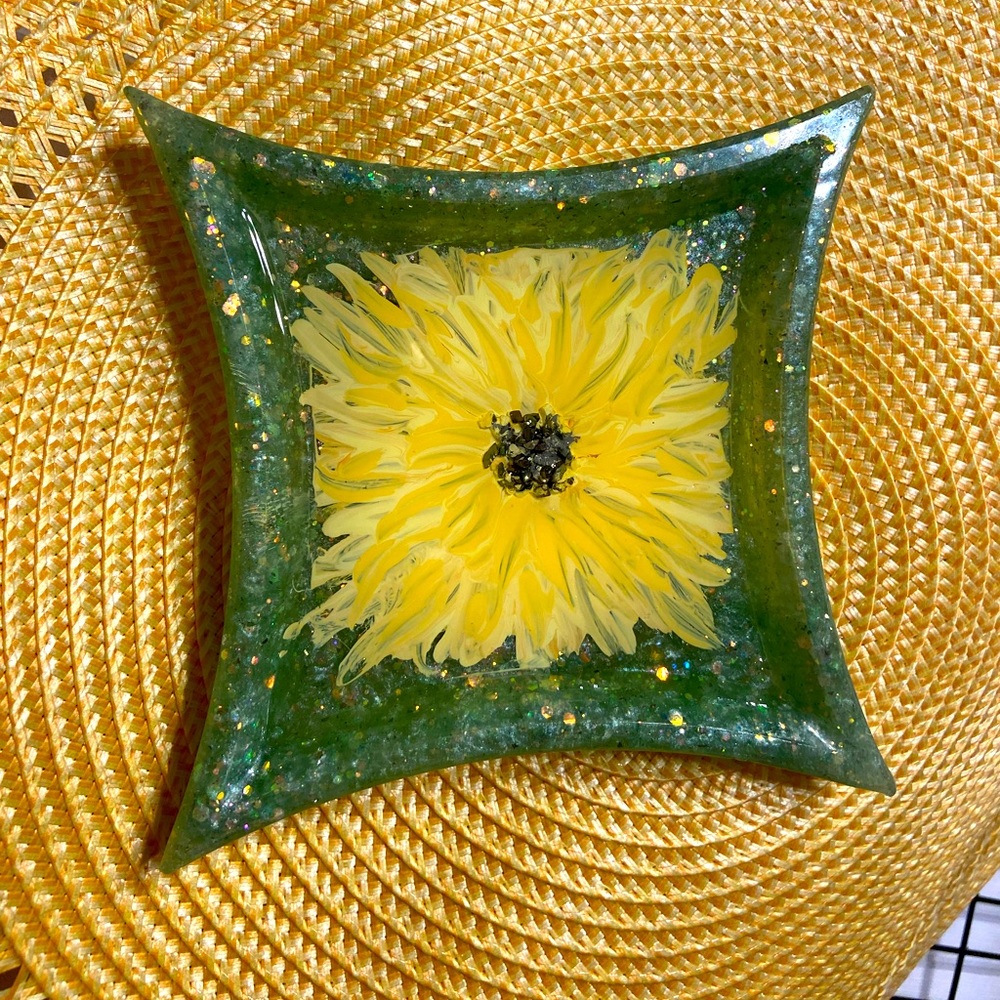 Handmade and hand painted epoxy trinket tray. Unique gift idea!
